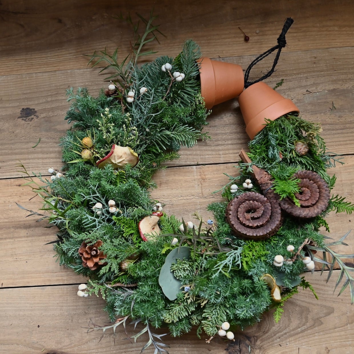 クリスマスリース 素焼き鉢