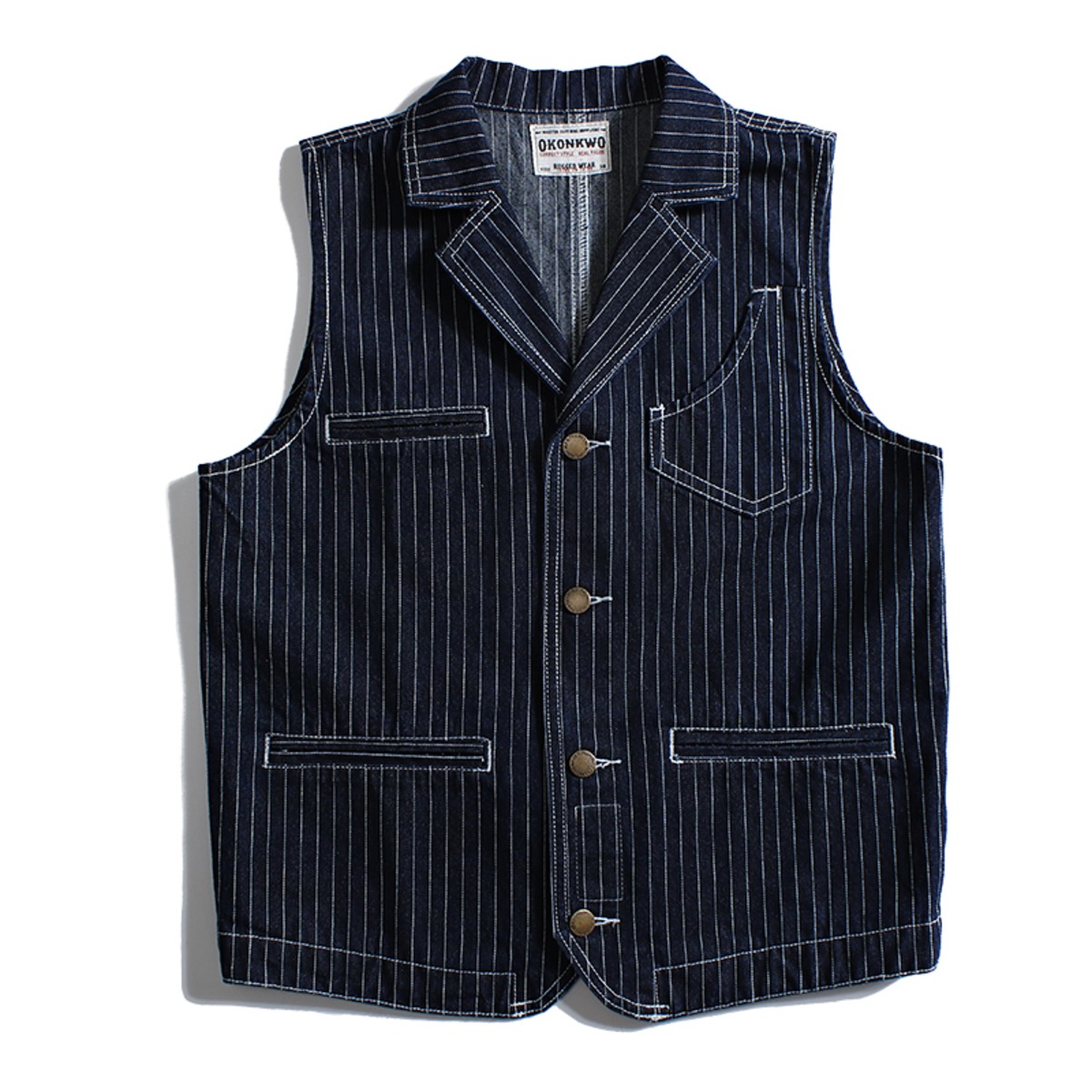 襟付きデニムストライプ柄ベスト L0011 | アメカジ SHOP Teddy