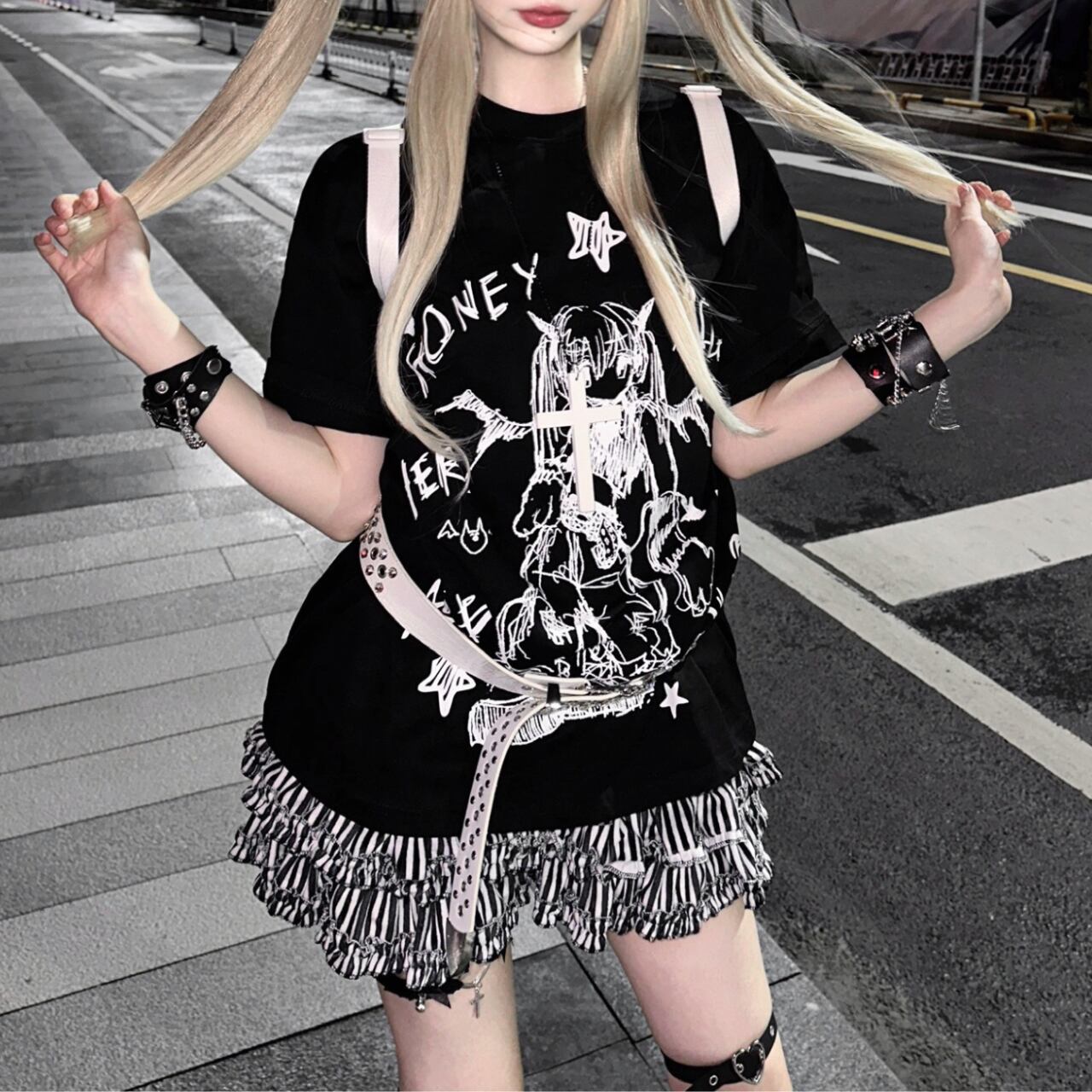 手書き風プリントＴシャツ　1117