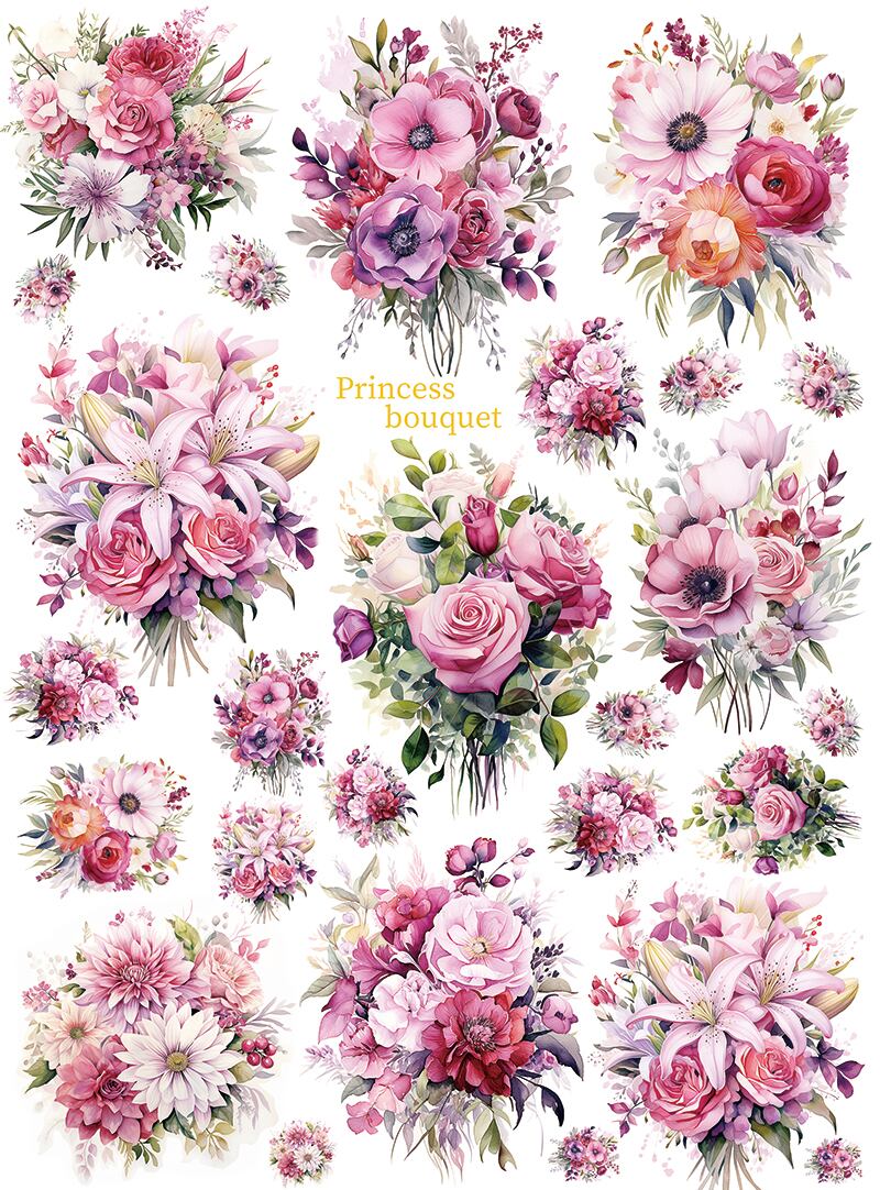 水彩 姫ブーケ A4サイズ （ポーセリンアート用転写紙） | ポーセラーツ