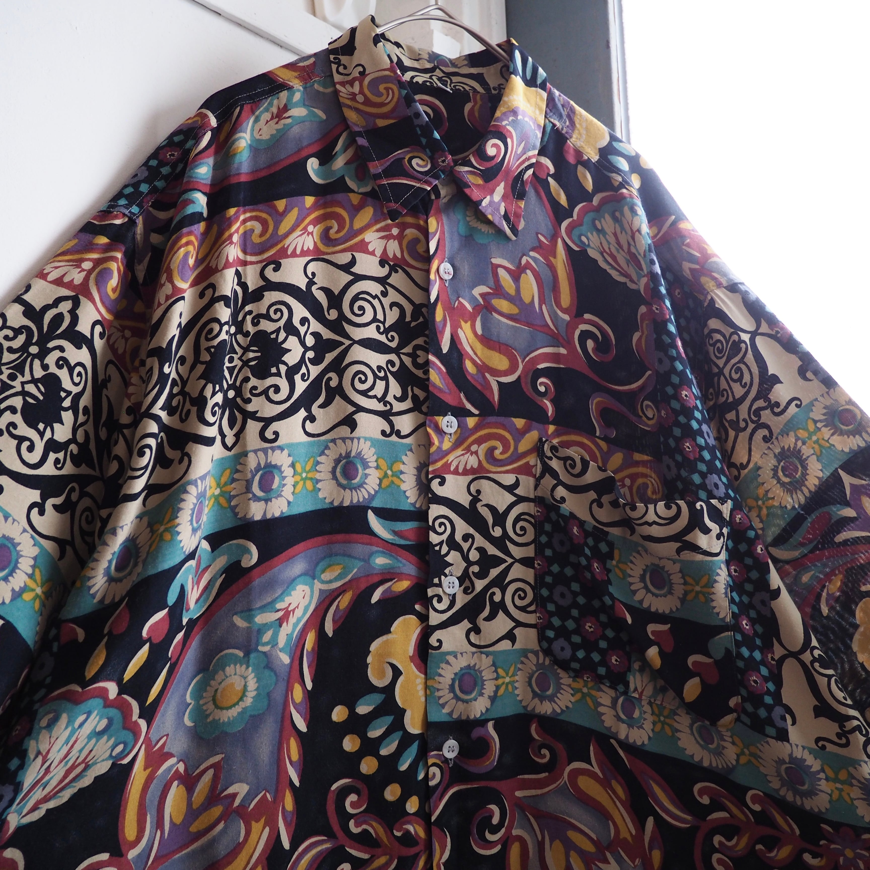 1990s Bewitching Abstract art painting vintage loose Drape rayon shirt