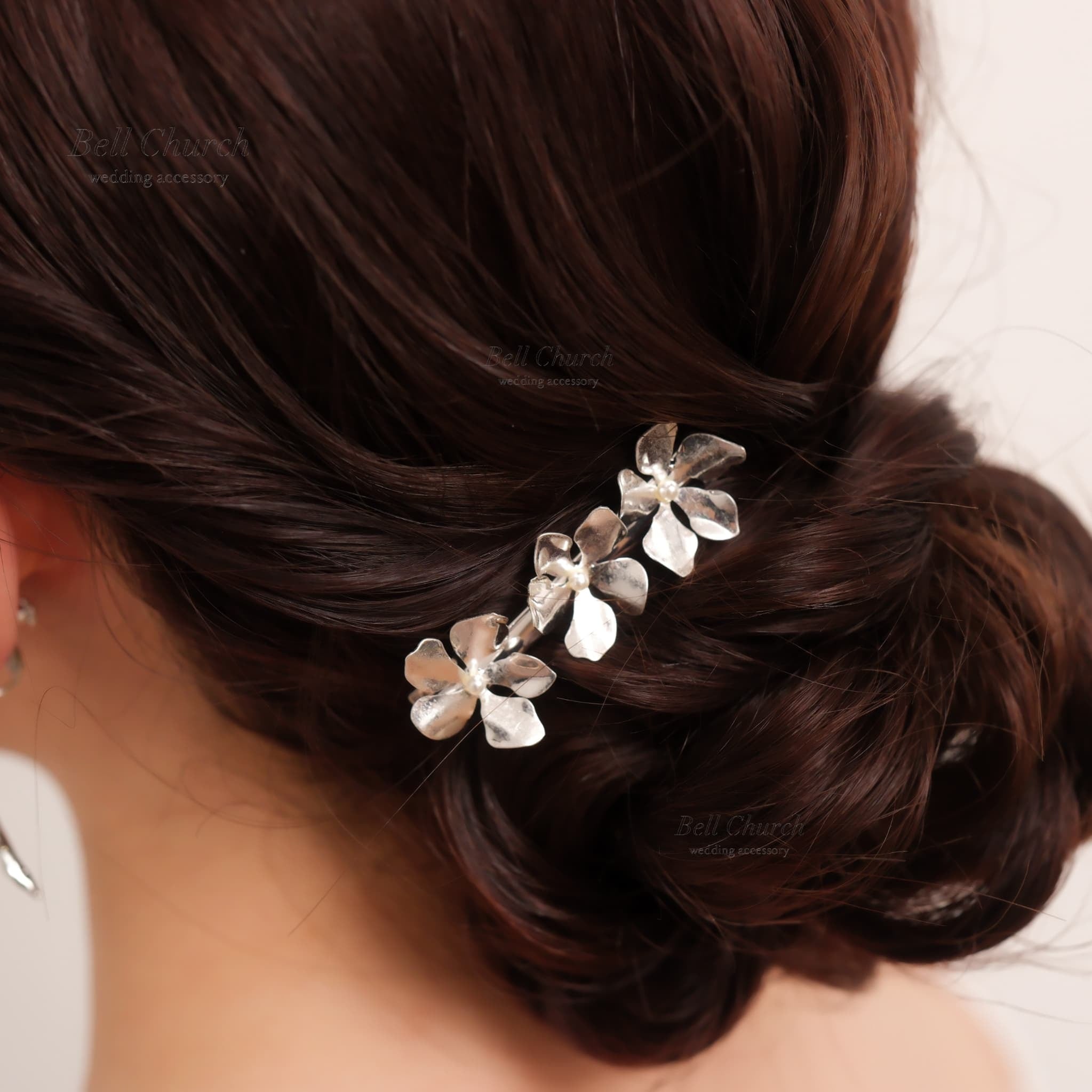 ブライダル ヘアクリップ パール フラワーお花 メタル ニュアンス