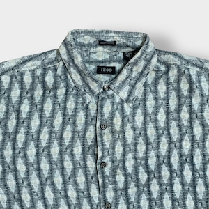 【IZOD】半袖シャツ 個性的 柄シャツ 総柄 オールパターン シルク XL ビッグサイズ アイゾッド US古着