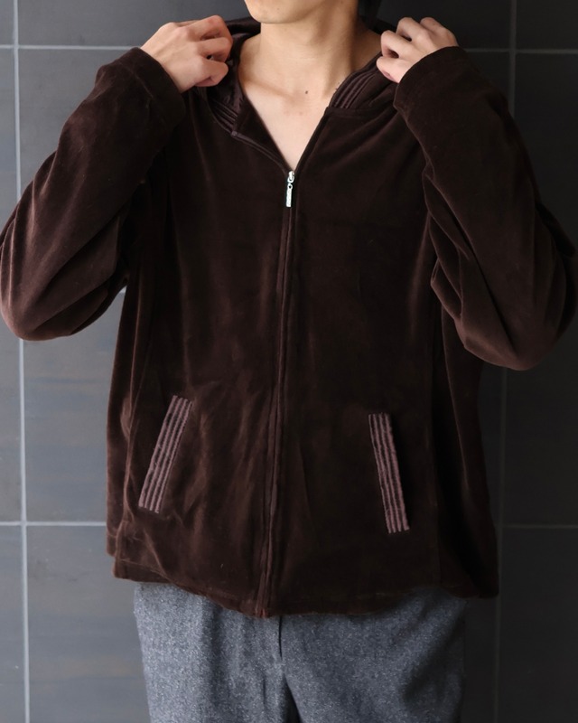 Hood detail velour zip hoodie