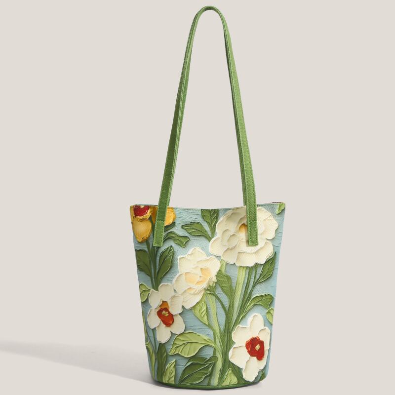 Mint Botanical Art Shoulder Tote S0222