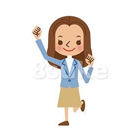 イラスト素材:ガッツポーズする若い女性(ベクター・JPG)