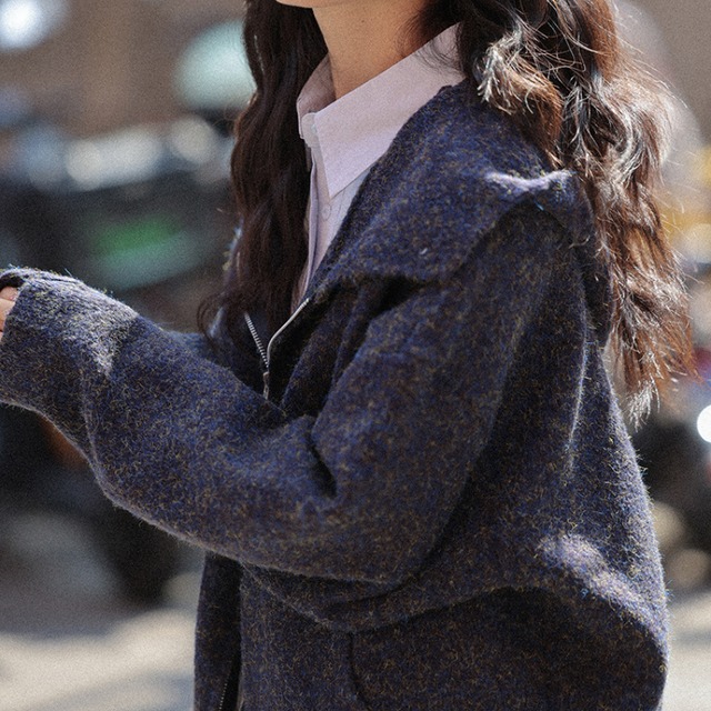 zipper hood knit jacket J00005