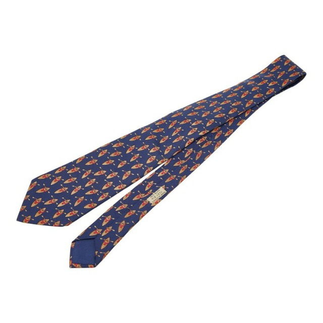 エルメス 総柄 ネクタイ ネイビー マルチカラー シルク メンズ HERMES 【中古】