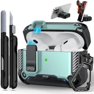 【努力特価】RFUNGUANGO Airpods Pro 1/2 ケース、AirPods Pro 第2世代ケース対応、クリーニングキット付き、電話ホルダー機能付き - グリーン