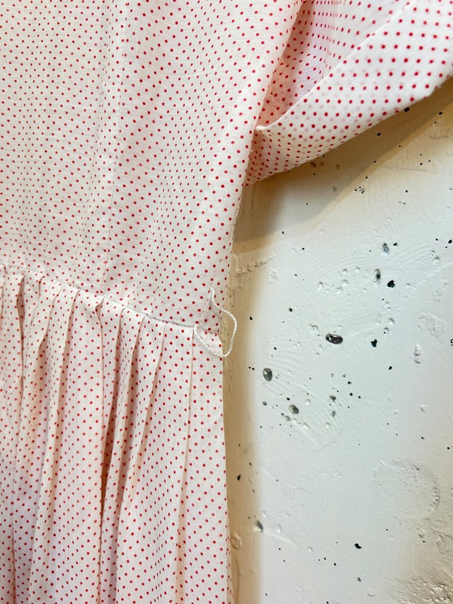 50s 60s red pin dot pin tuck shortsleeve dress