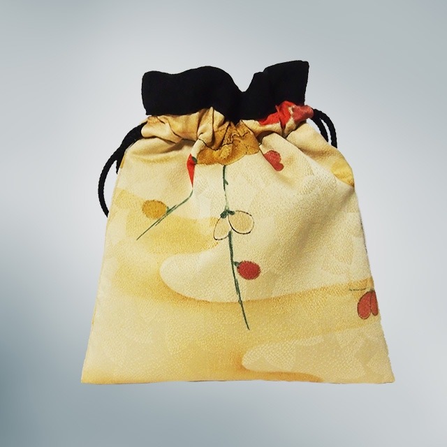 巾着＜ゆうぜん梅／黒布花＞【1点もの】