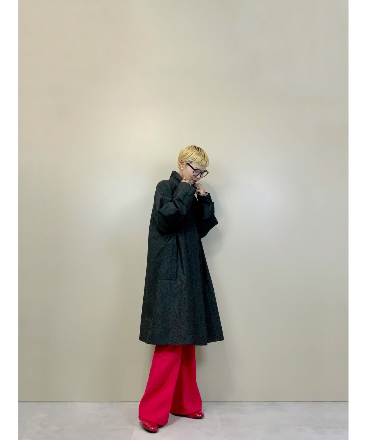 70s80s London Fog black flower coat-3005-10