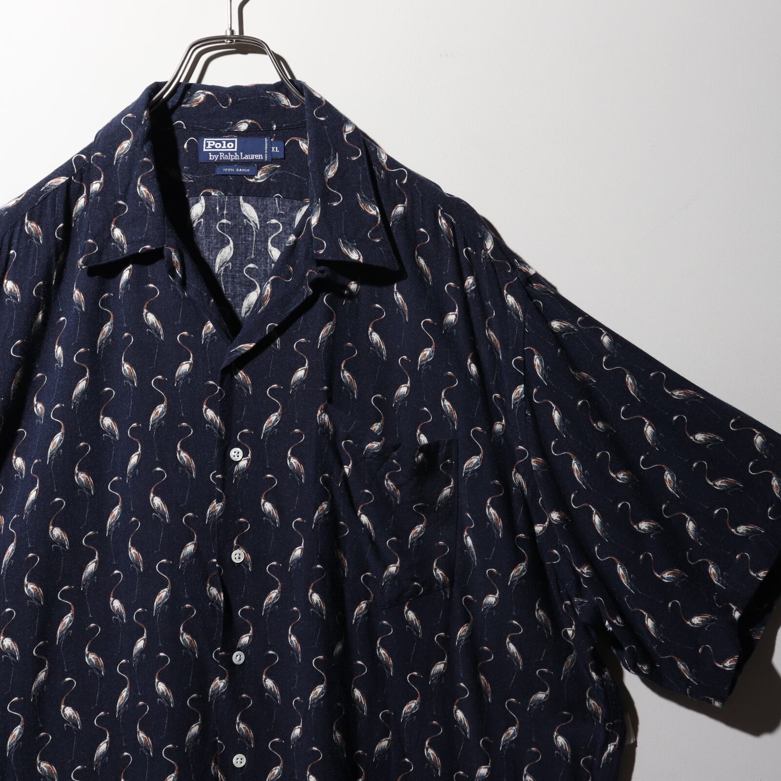 極美品 XL レーヨン フラミンゴ ポロラルフローレン 半袖開襟シャツ 総  