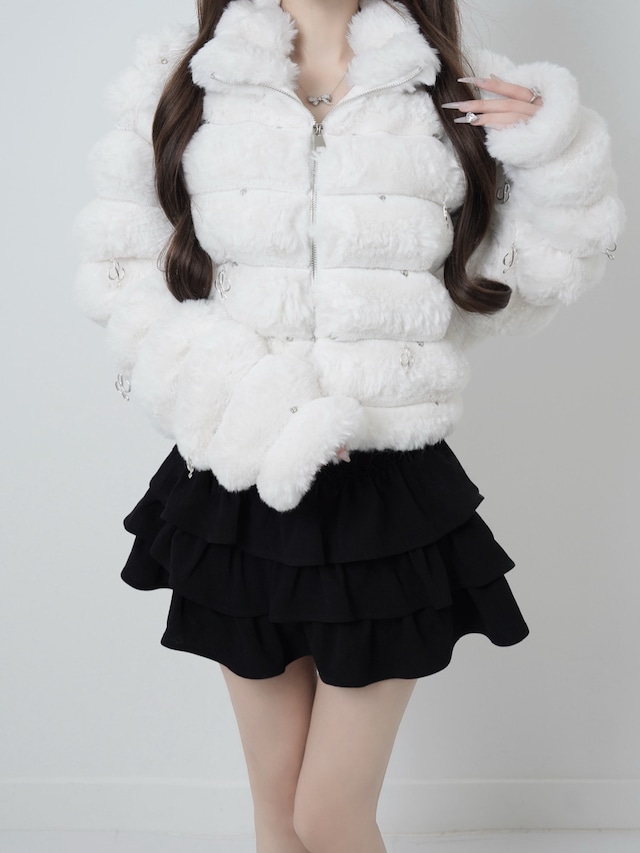 Lumignon original ♥ Lumi puff kirakira bijou fur coat【ホワイト】
