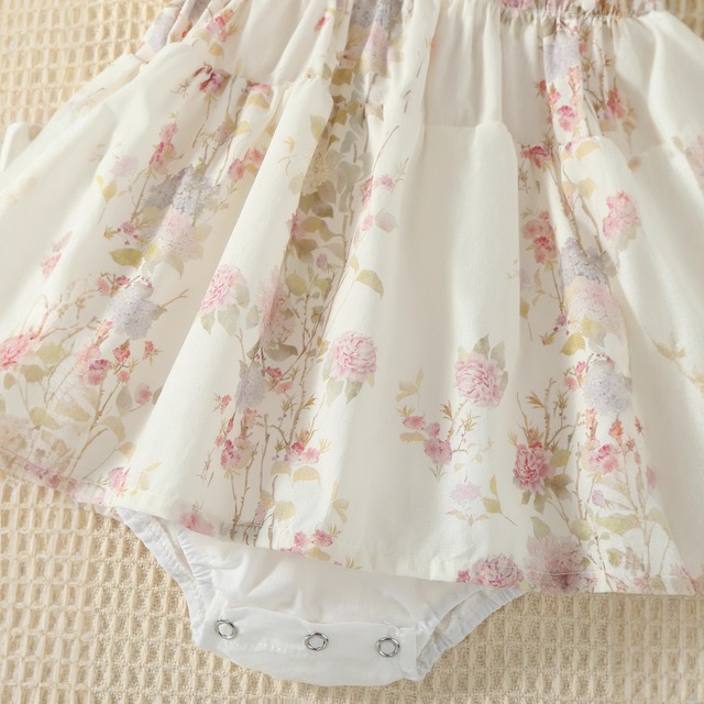 【姉妹服】フラワープリントフリルワンピースロンパース帽子セット - 5