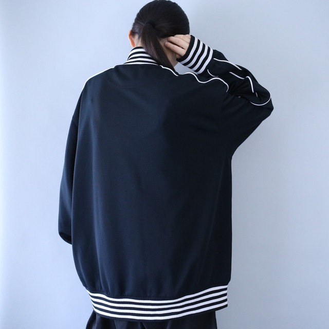 "black × white" knit rib border design loose silhouette track jacket
