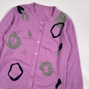 カシミヤ100% Firosa フィローザ ラインストーン デザイン ニット カーディガン M/パープル系 レディース