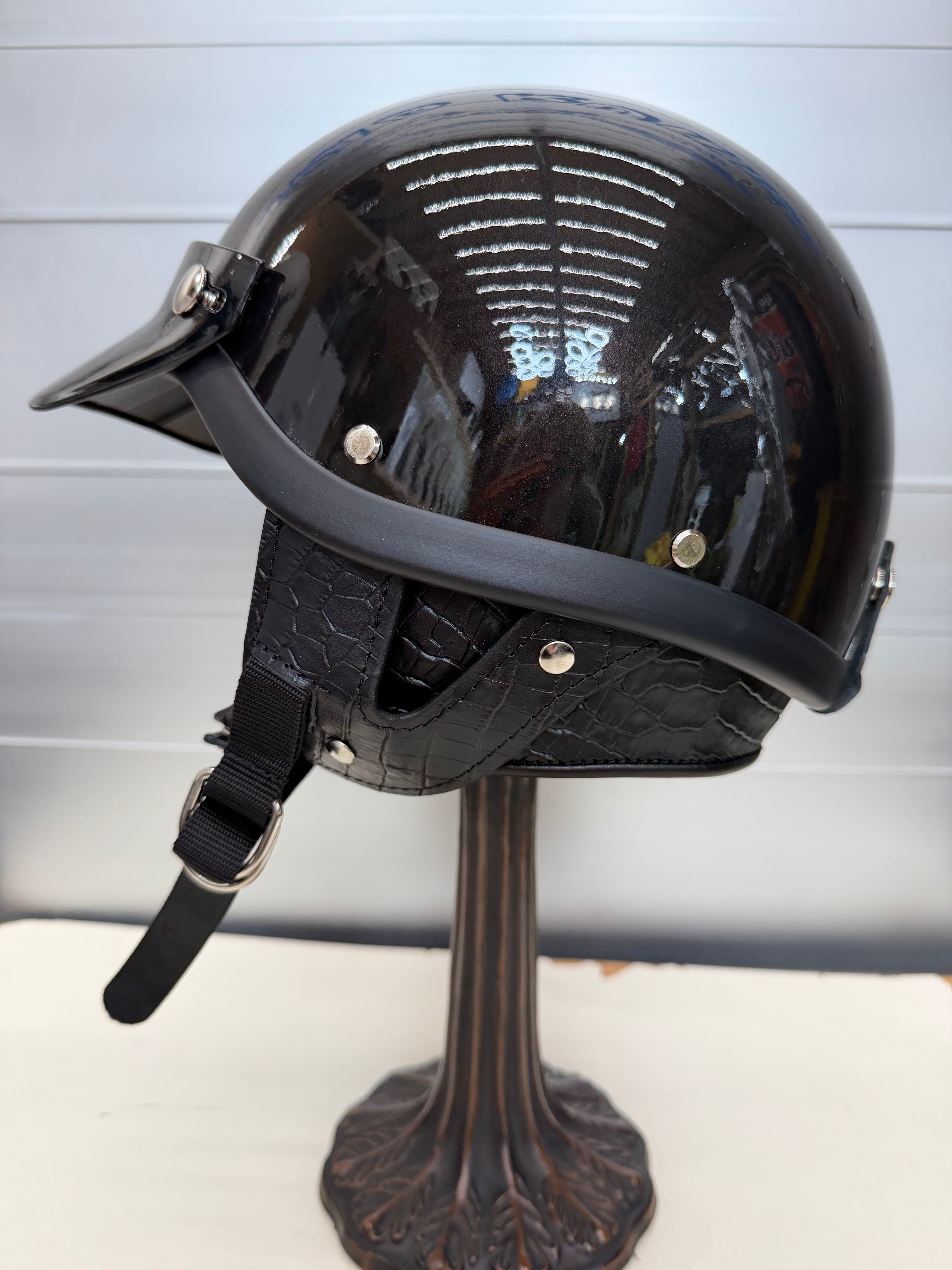 オーシャンビートル OCEANBEETLE ショーティー4 別注ブラックメタリック 各サイズ有り Wストラップstyle 本皮クロコダイル調型押し仕様 インナーサテン仕様! 送料無料!