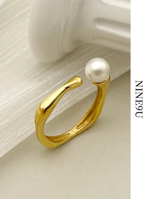 pearl square chic ring-cuff【NINE-S7572】