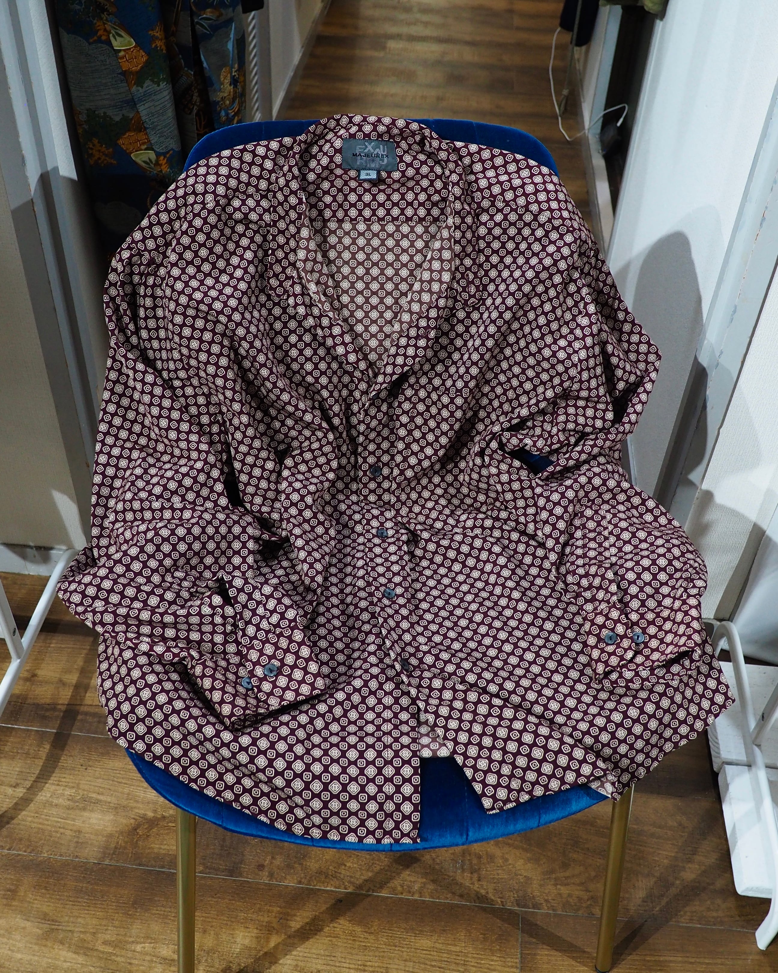1990s Geometric Dot pattern vintage Drape loose Stand collar Shirt