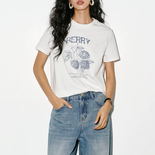 ラウンドネックプリントTシャツ ・22292
