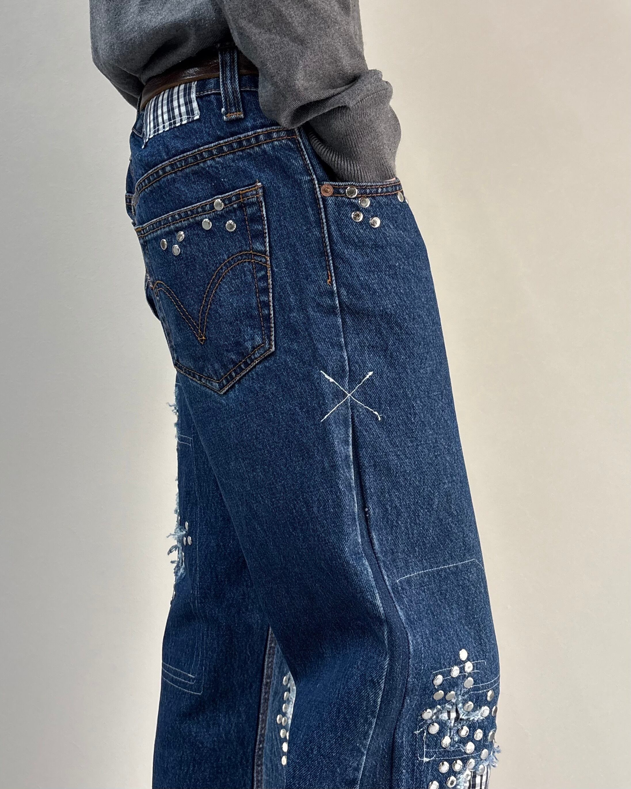 Hannah Creak】Studded Jeans Blue | blendmarket