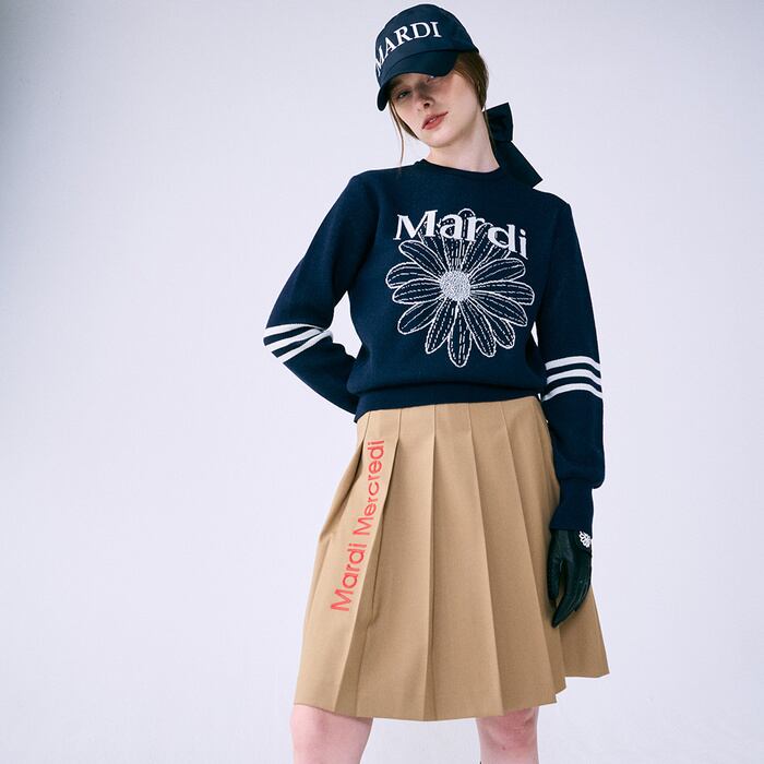 Mardi Mercredi PLEATS MIDI SKIRT LOGO NEEDLEWORK WM2437 マルディ