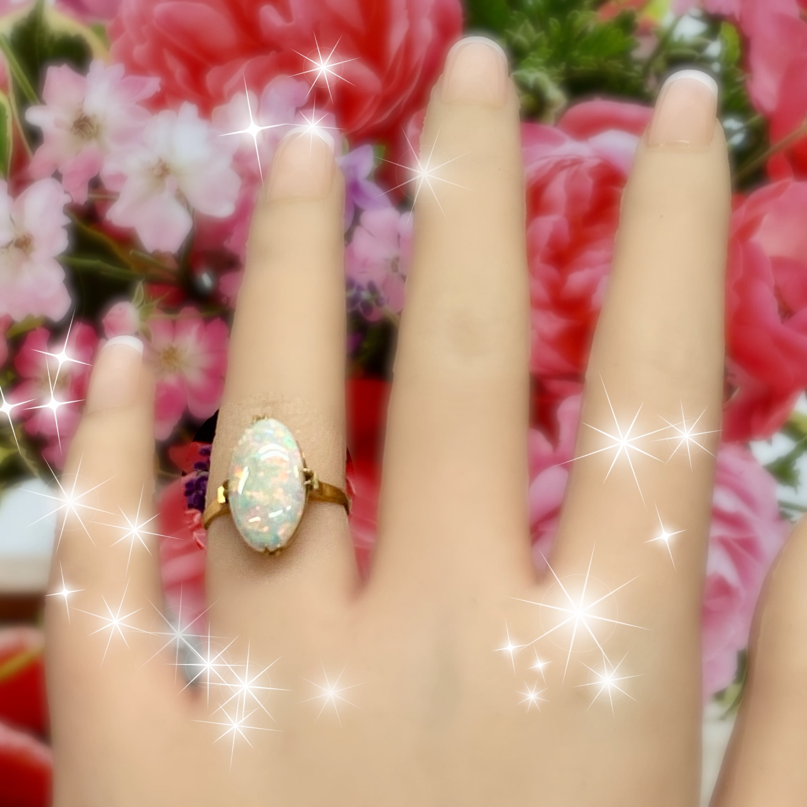 現品限り】英国 張り合わせ石 ビンテージ オパール リング 指輪 1974年