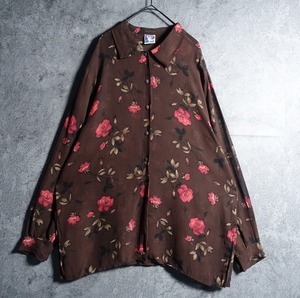 Brown rose motif design see-through shirt