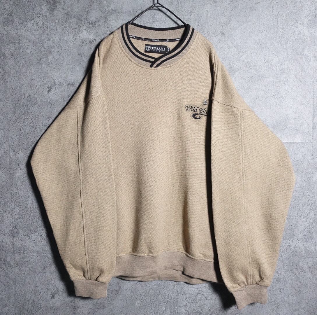 "TOSANIGOLF" beige embroidery design sweat