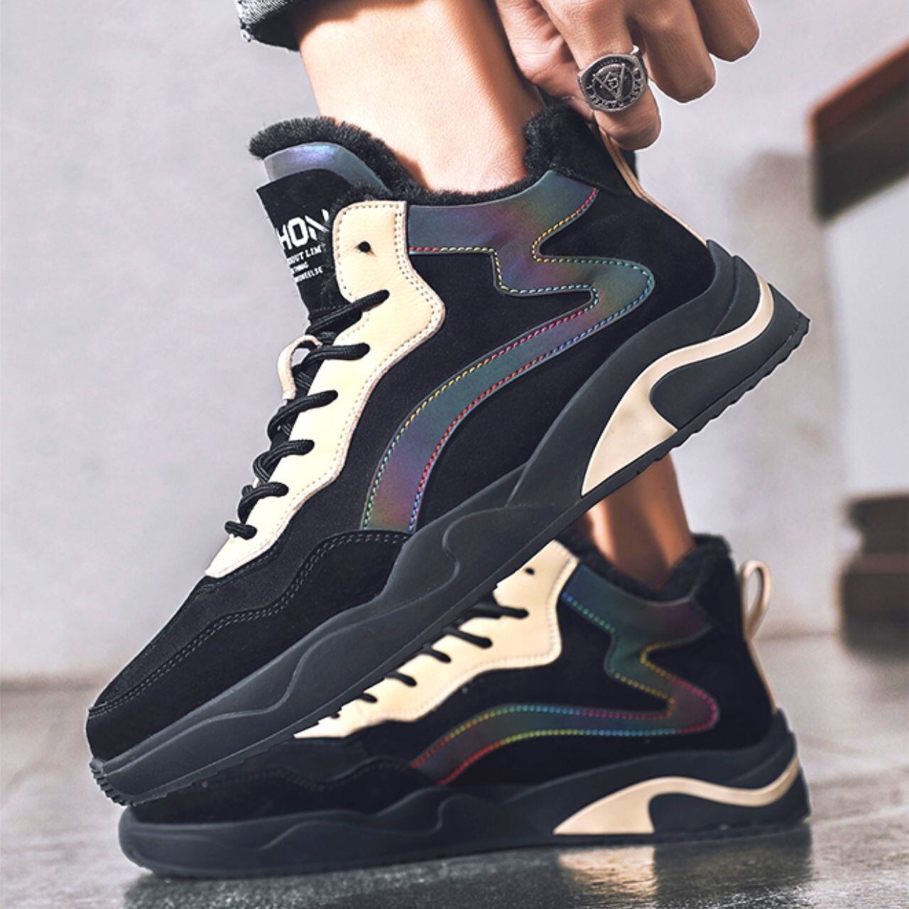 予約販売】ボア スニーカー メンズ ブラック カーキ C953 | Shoes Chou