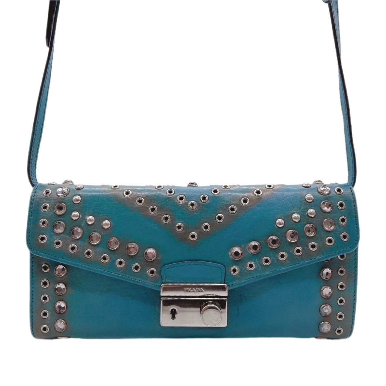 【PRADA】プラダ レザー ショルダーウォレット 青