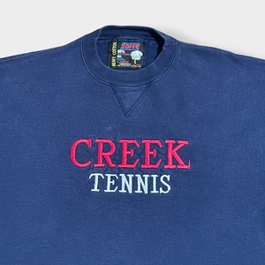 【SOFFE】90s USA製 CREEK TENNIS 刺繍ロゴ スウェット トレーナー プルオーバー ネイビー ヘビーコットン L オールド ビンテージ US古着