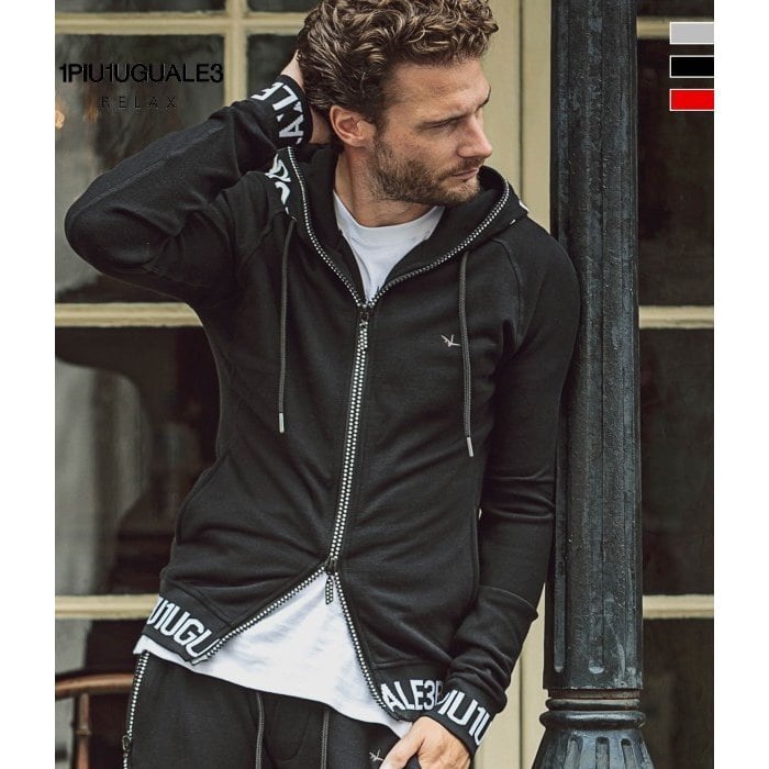 1PIU1UGUALE3 ダークネイビー フルジップパーカー ゴールドジップ S Uno Piu Uno Uguale Tre Relax 1PIU1UGUALE3 RELAX Rhinestone Zip Sweat P