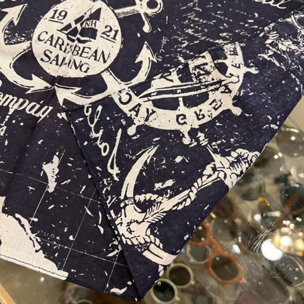 TOPANGA accessory One-wash cotton bandana　compass 　Navy　ワンウォッシュコットンバンダナ　コンパス　ネイビー　バンダナ
