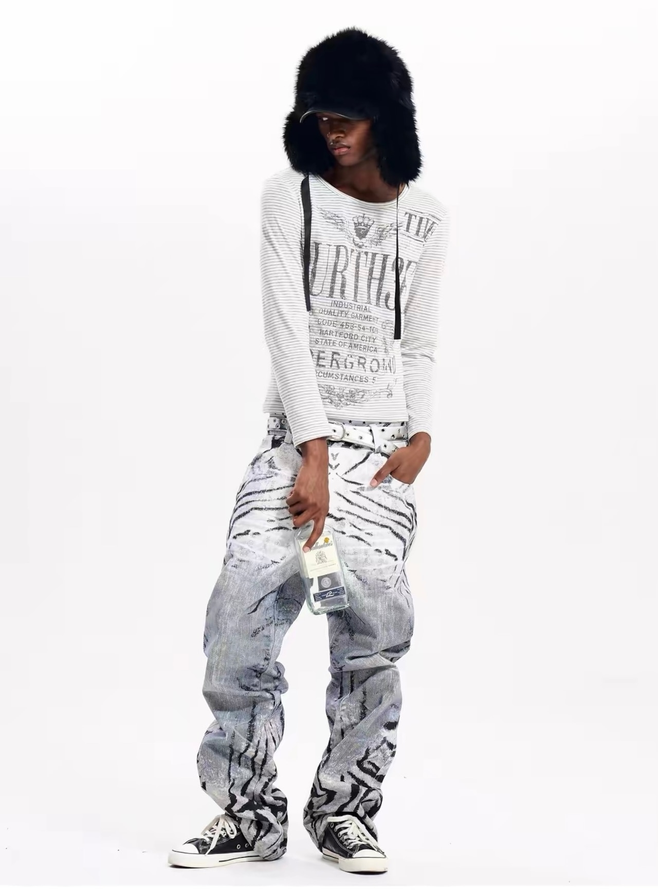 【Fourth3ex】Vintage Border Letter Print Long Sleeve T-Shirt