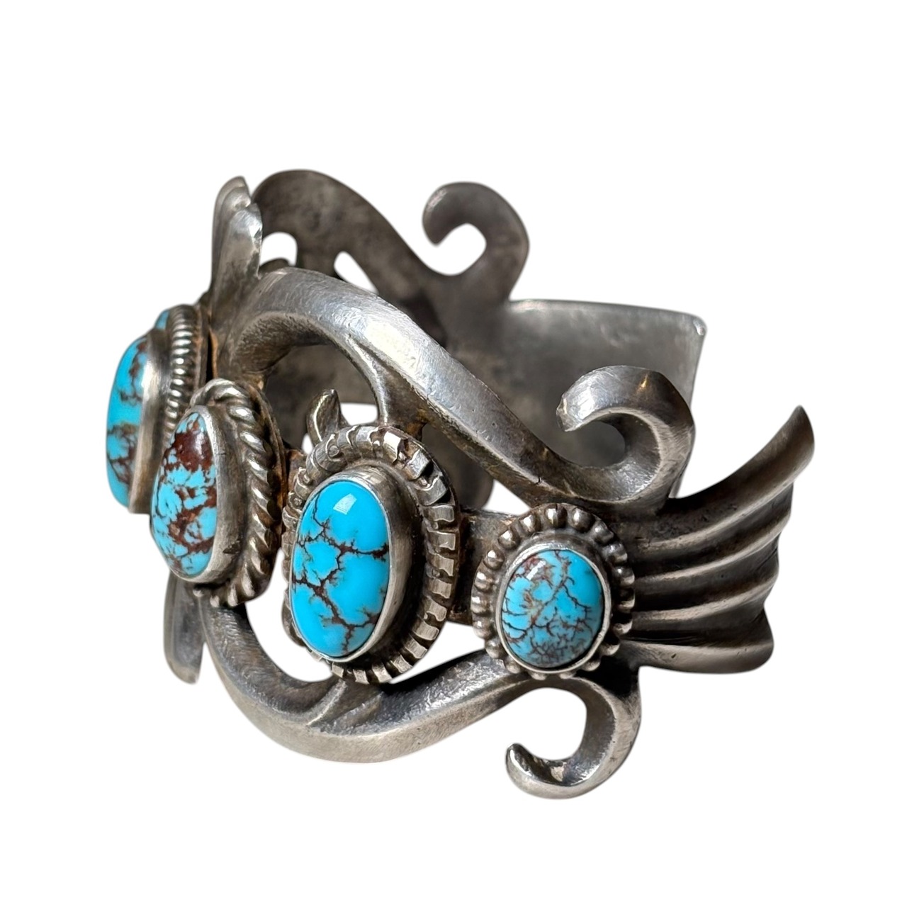 vintage Navajo silver 7 turquoise cast bangle