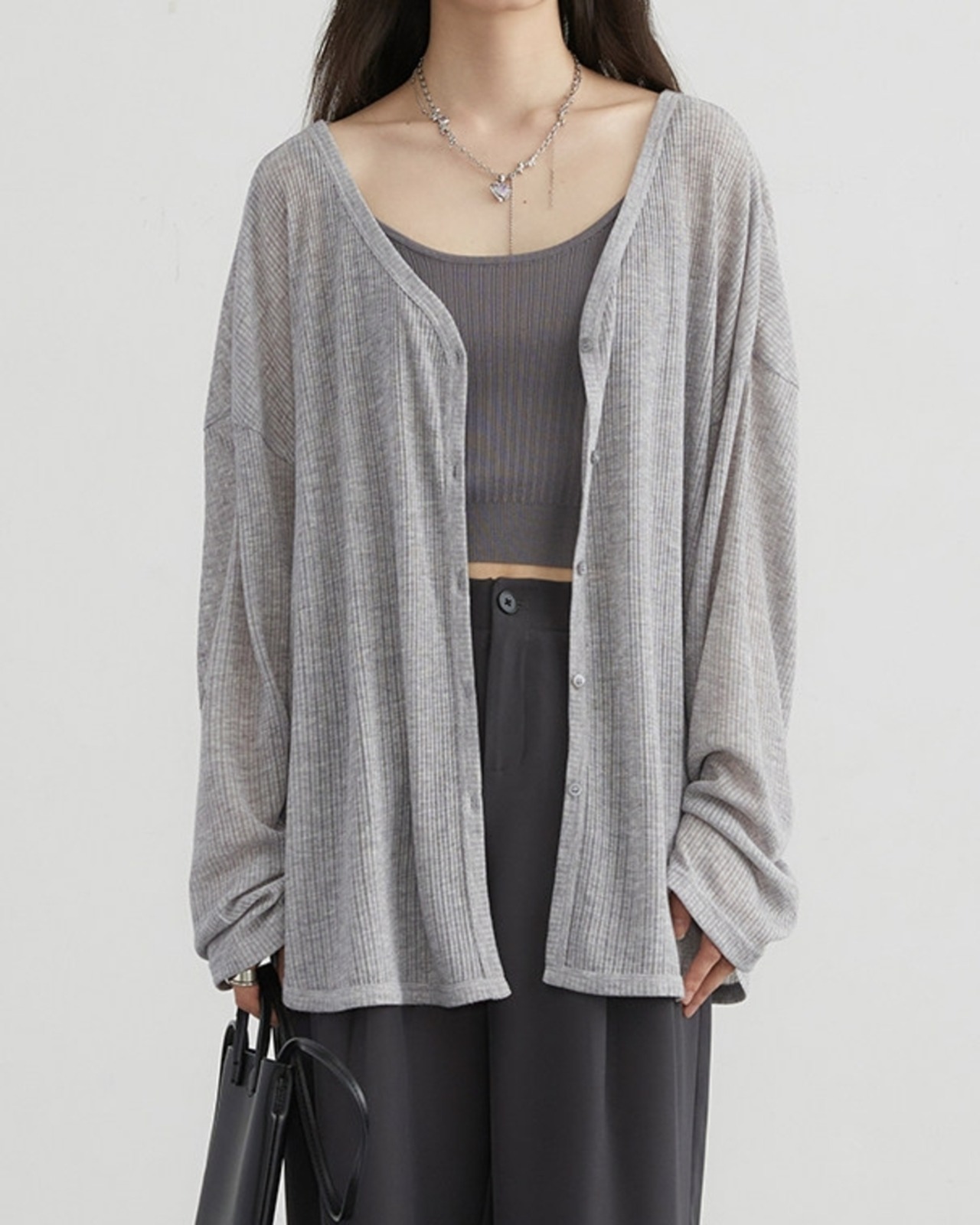 Button front ribbed oversized cardigan L0130