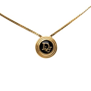 ディオール ロゴ ペンダント ネックレス ゴールド ブラック メッキ GP レディース Dior 【中古】