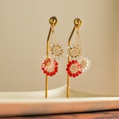 1,2月限定カラー 「ざくろシリーズ」花火さん　小枝耳飾り　ワイヤーアクセサリー