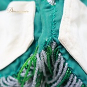 ベリーダンス オリエンタル 衣装 上下セット グリーン系 トップス スカート ベルト アーム アーム飾り ベール コイン ビーズ フリンジ 豪華 装飾 透け感 スリット 華やか ダンス衣装 イベント ステージ キラキラ