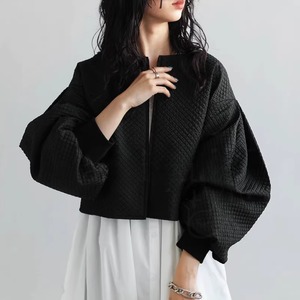 Black puff‑sleeve cape jacket (SN342)