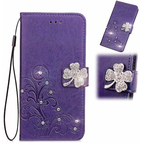 に適用するBasio active au SHG09 に適用するシンプルスマホ6 simple sumaho6 A201SH ケース 手帳型 ノートブック型携帯保護カバー多機能携帯ホルスター財布携帯ホルダーバンプパターンテクスチャ耐久性摩擦耐性携帯ケース男性と女性に適した多色オプション z四つ葉のクローバーパープル 2277