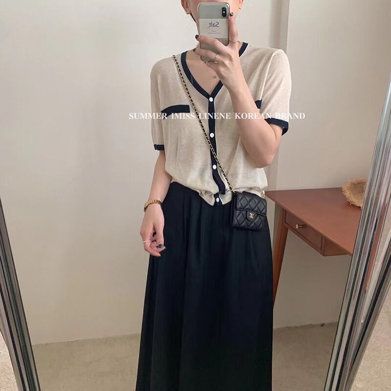 スタイルVネックポケットショートカーディガンサマー薄手半袖スリーブトップス ハーフスリーブ 夏物 ビッグFスモールZ韓国25027655130