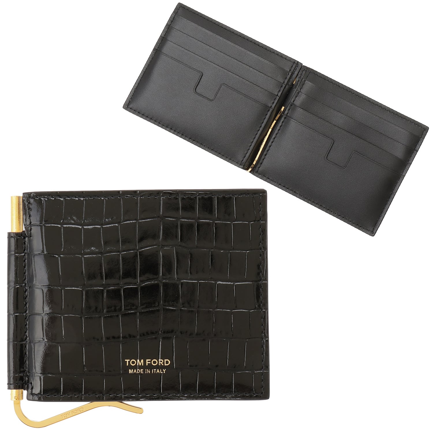 美品 トムフォード マネークリップ レザー ブラック×ゴールド （美品  