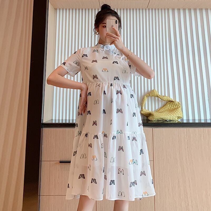 【新作】【送料無料】 マタニティウェア2020夏の新しいシフォンバタフライミドル丈ドレス、ディスクボタン改良マタニティチャイナドレススカート-アリババ サマー 夏物 expec216789101260