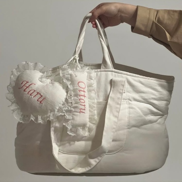 受注制作【settusettu】Heart Name tag  / white ver / small size〔お名前刺繍〕