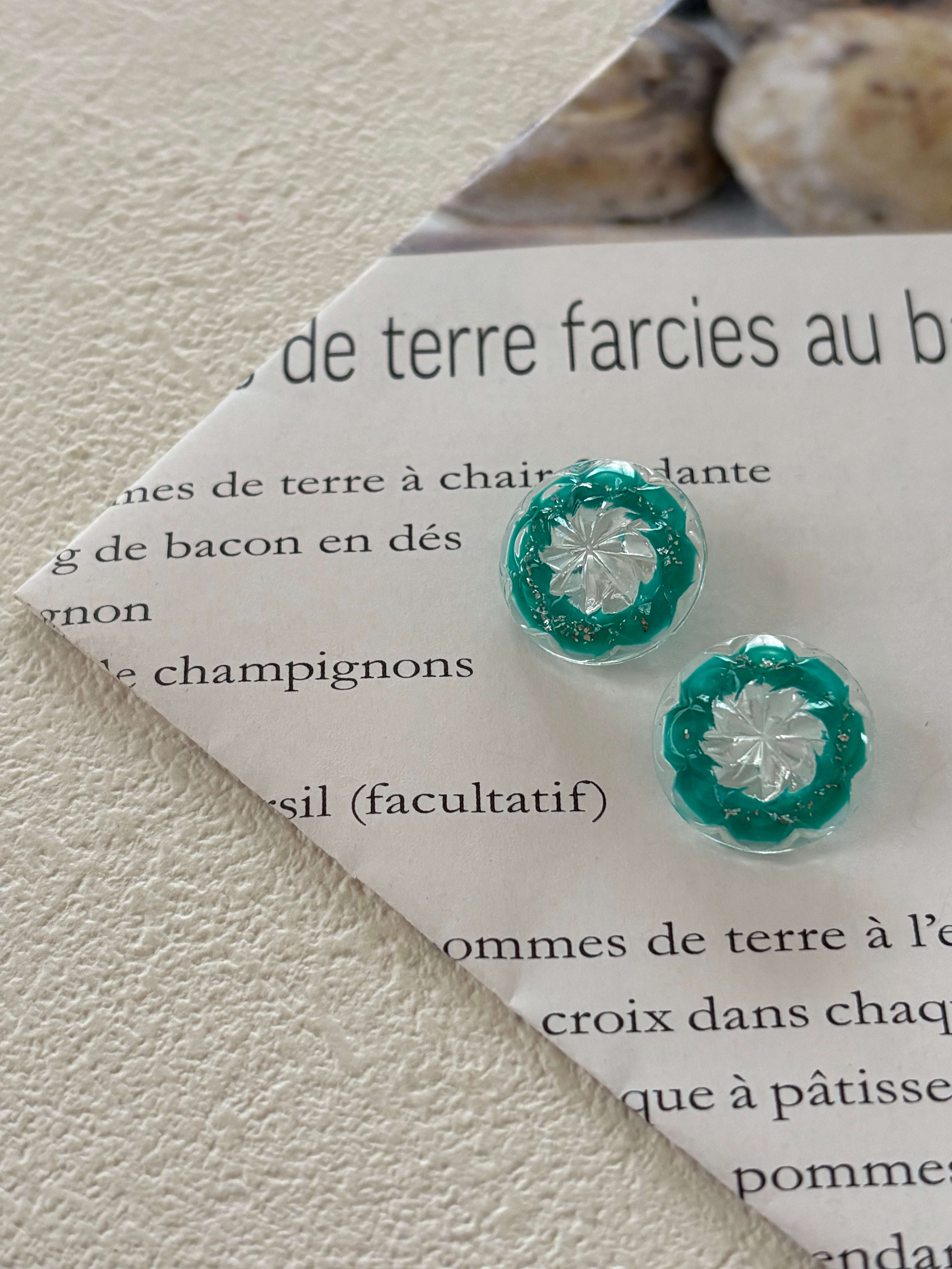 Japanese Vintage ボタン 15mm ドーム型ボタン グリーン クリア アクセサリーパーツ 装飾材