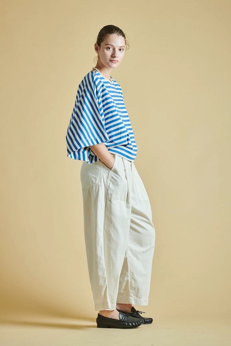 【HAVERSACK WOMENS ハバーサックウィメンズ】TIGHT TENSION PLAIN STITCH BORDER PONCHO LIKE BASQUE SHIRT タイトテンションプレインステッチボーダーポンチョライクバスクシャツ 612403 (2COLORS)