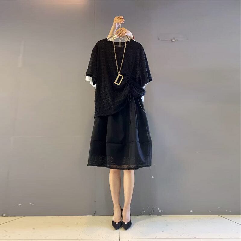 サマーギャザースカート 大きめサイズ 夏物 Tシャツ ミックスインファッション53213003612